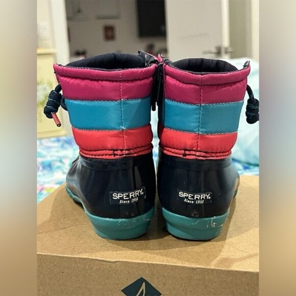 Sperry Girls Saltwater Jr Waterproof Boots Navy/Multicolor Size 10M New In Box - Picture 3 of 11